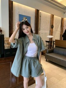 Cotton Shorts and Shirt Set for Women with Elastic Waist and Wide Legs Summer Casual Style Perfect for Parties