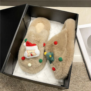 Womens Cotton Slippers Winter New Fashion Plush Flat Bottom Anti-slip Home Wear Half Slippers Warm Comfortable Slip-On Shoes