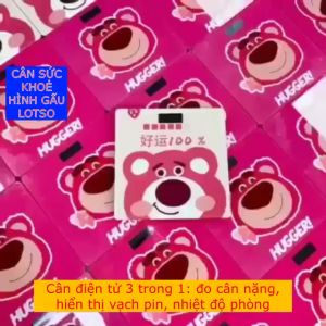 Cân đo sức khỏe lên tới 180kg theo dõi cân nặng tặng kèm thước đo Cân điện tử trọng lượng thiết kế hình gấu dâu Lotso TIDO TIDO