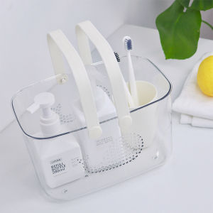 【D193 READY STOCK】 Transparent Portable Hand-Held Drain Basket Toiletries Storage Basket Shower Caddy Basket
