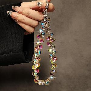 Luxurious Crystal Bead Handheld Chain Keychain Short Lanyard Clip Shell Fashionable Mobile Phone Accessories Love Fashion