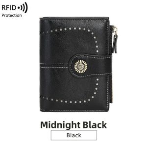 BAORUIFU | Vintage Wax Leather Short Womens Wallet Anti-theft Card Holder