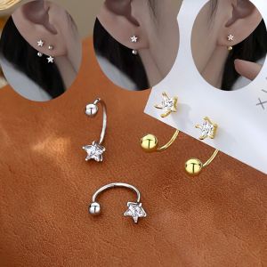 Gold Color Minimal Crystal Star Ear Studs Earring Women Korean Helix Studs Tragus Cartilage Piercing Jewelry