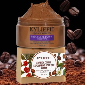 KYLIEFIT Coffee & Brazilian Nut Shea Sugar Scrub Lightening Whitening Exfolilate Nourishing Cleaning Skin for Face Body