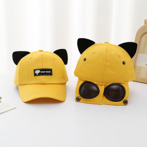 Kids Pilot Hat Baseball Cap Baby Duckbill Sunscreen Children Cat Ears Pilot Hats with Sunglasses Boys Girls Parent-Child Caps