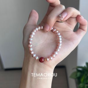 New Chinese Style Elastic Pearl Beads Bracelet Womens Red Coral Jewelry DIY Fashion Accessories  Outlined Transient Bead