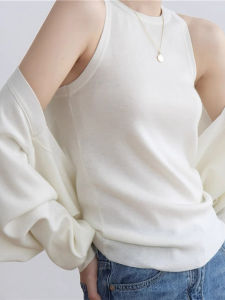 CHOEFULYN | Khaki Color Hang-Neck Knitted Halter Top Summer Underwear Outerwear Sleeveless Top