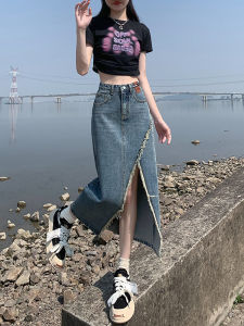 กระโปรงยีนส์ทรงเอเอวสูง กระโปรงสั้นผู้หญิง ฤดูร้อน 2023 ทรงเอคลุมสะโพก กระโปรงสั้นผู้หญิง กระโปรงทรงเอ กระโปรงยีนส์