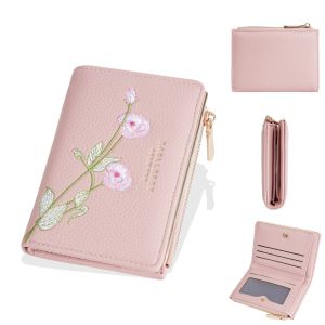 Ví Da Ngắn Nữ Baellerry Thêu Hoa Đựng Thẻ Ví Đựng Tiền Xu Có Khóa Kéo Nhiều Ngăn Kiểu Dáng Cổ Điển