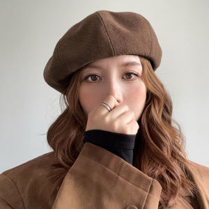 Womens Fashionable Octagonal Beret Hat Coffee Color Pumpkin Painter Cap Small Face Effect Autumn Winter Casual Style Hat