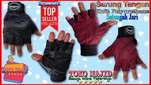 Sarung Tangan Motor Kulit BAGUS Polyurethane Setengah Jari Anti Slip Hand Gloves Half Finger Leather Plus Strap Ikat Pergelangan Fashion Kekinian