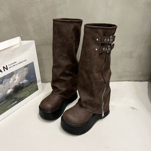 Giày Bốt Cao Gót Đế Dày Mùa Hè 2025 Cho Nữ Giày Bốt Cao Đến Đầu Gối Giày Bốt Thời Trang PU Đế Cao Su Chống Trượt