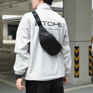 MENSPE Men’s Waist Bag Chest Bag Crossbody Bag Multi-Functional Fitness Bag Three Layer Pocket Design Small Waist Pouch Waterproof Wear-Resistant Waist Bag with Adjustable Strap for Workout Running