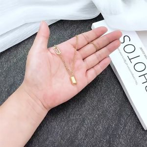 good 999 18K Gold Titanium Steel Rich Gold Brick Advanced Design Necklace N8338