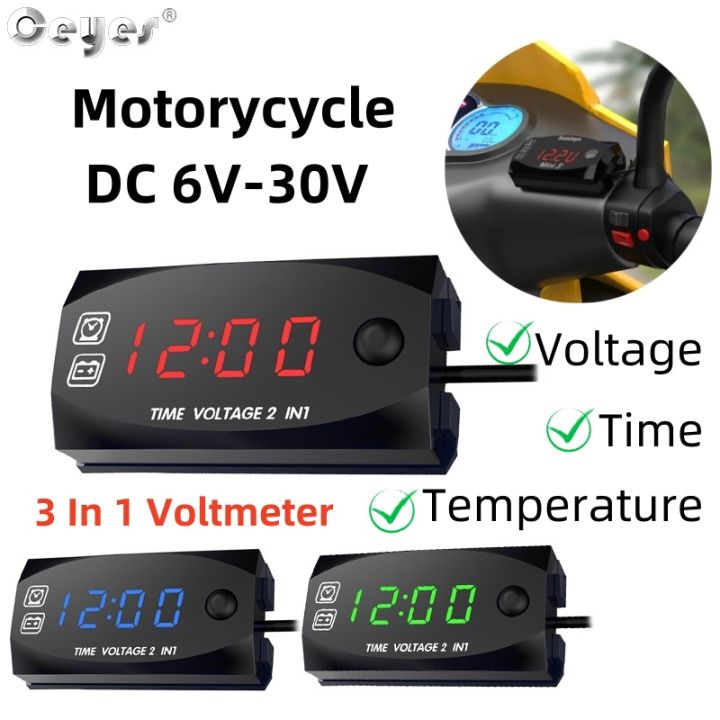 Ceyes Motorycycle DC 6V-30V 3 In 1 Digital Time Clock Voltage voltmeter ...