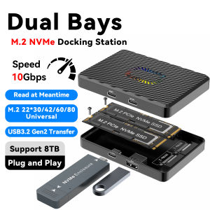 USB3.2 Gen2 10Gbps Speed M.2 NVMe SSD Adapter Dual Bays Transfer Support 8TB Plug and Play Read Meantime Docking Station 4 in 1