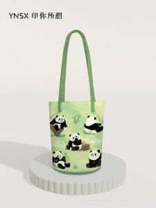 Original Panda Spring Commuter Canvas Bucket Bag Large Capacity Handheld Work Commuting Shoulder Bag  Style Green Color