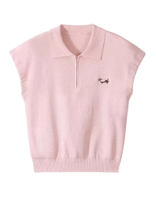 Áo Thun Polo Dệt Kim Tay Ngắn Khóa Kéo Nửa Mùa Hè Cho Nữ Cổ Polo Nhỏ Đa Năng Phong Cách Hàn Quốc Thường Ngày