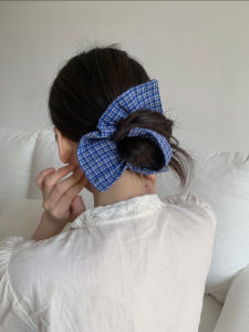 Dây Buộc Tóc Vuông Kẻ Caro Màu Xanh Lam Cao Cấp Cho Nữ Dây Buộc Tóc Đàn Hồi Cao Dây Buộc Tóc Mới 2025 Phụ Kiện Tóc Thời Trang