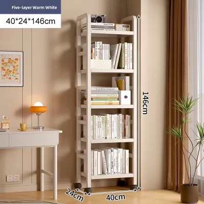 Mobile Iron Art Bookshelf Multi-Layer Floor Standing Rack with Wheels Simple Modern Style Storage Cabinet for Wall Corner