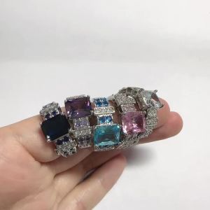 Huitan Women Ring Geometric Design Inlaid Sparkling Cubic Zirconia Fashion Accessories Silver Color Wedding Engagement Jewelry