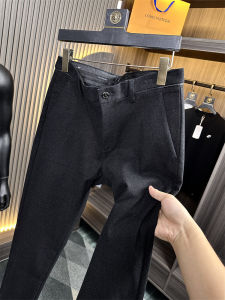 Mens Pure Color Business Casual Thickened Straight Leg Cotton Sweatpants Elastic Waist Autumn Warm Leisure Trousers