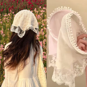 Multi-style🔥 Fashion Women Lace Headscarf  New Korean INS Pastoral Style Spring Summer Triangle Scarf Hair Band Versatile Scarf for Travel Photo Headwrap