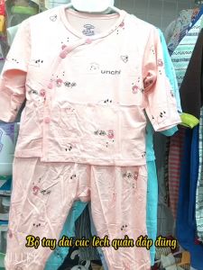 Đồ bộ dài tay bé trai bé gái sơ sinh Vải Thun lạnh cao cấp Unchi cài cúc lệch quần đắp đũng phù hợp cho bé sơ sinh 0-9kg