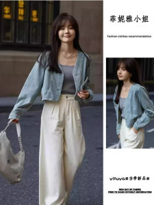 Salt Series Fashion Retro Short Denim Jacket Womens New Spring Design Loose Age-Defying Top Coat V-Neck Button Closure