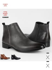 British Style Chelsea Boots for Men Pointed Toe Zipper Casual Leather Boots Trendy Mens Boot Mid-Calf Ultra-Fiber Leather