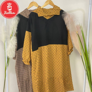 Tunik Wanita Riza Polkadot Wolfis Premium Lengan Panjang Tunik Casual Simple Kekinian Nyaman - XELLEA