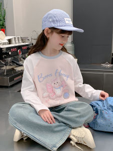 Spring Fashionable Long Sleeve T-Shirt for Girls Childrens Spring Clothing Base Shirt Casual Style Cartoon Design Breathable Material