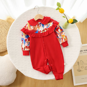 One Year Old Birthday Girls Romper Childrens New Year Ceremony Clothes Cotton Traditional Costume Winter Season Baby Girl