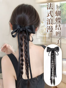 New Chinese Style Long Braid Hair Extension with Silk Ribbon And Butterfly Knot Fake Hair Tail Hairpiece for Volume And Style Change