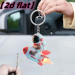 Astronaut and Rocket Vinyl Keychain - Cute Space Themed Cartoon Design for Womens Fashion Accessories Birthday Gifts