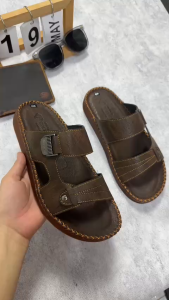 dép nam trung niên D72 dép da bò nam đế lõm màu nâu kiểu dáng thanh lịch đẳng cấp