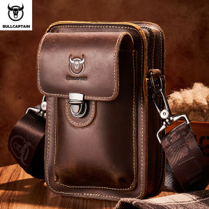 BULLCAPTAIN Crazy Horse Leather Male Waist Pack Phone Pouch Bags Waist Bag Mens Small Chest Shoulder Belt Bag Back Pack YB075