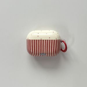 Fashion Red Polka Dot Splicing Stripes Pattern Protective Earphone Case with Red Ring Suitable for AirPods 1 2 3 4 Pro 2 Pro 3