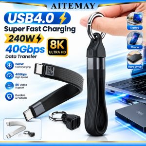 Aitemay 🔥3pcs USB4 Cable 240W Fast Charging Keychain Portable 40Gbps Data Transfer 8K Video Type C To C Cord For Laptop Phone Tablet