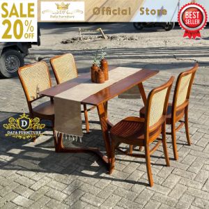 meja makan kursi rotan kayu jati 4 kursi meja makan cafe minimalis