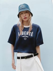 MoCo Casual Sporty Loose Fit T-Shirt Acetate Polyester Blend Short Sleeve Letter Print Street Style Summer Top Womens Fashion