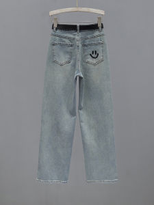 Blue Embroidered High Waist Loose Straight Leg Jeans Womens Spring Summer New Style Slimming Versatile Denim Pants