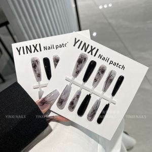 Nhựa Giả Móng Tay Hình Hoa Hồng Màu Đen Trắng Có Thể Tháo Rời Trung Quốc Trung Hoa Mới Nhựa Giả Móng Tay Nửa Hoàn Thiện Có Lớp Bảo Vệ