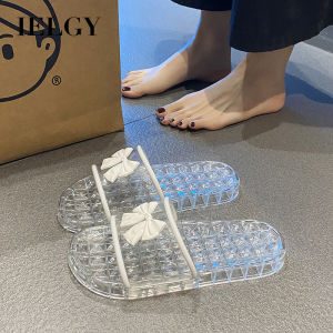 Ielgy Hot Bow pha lê trong suốt dép nữ mùa hè nhà tắm chống trượt Giày đi biển