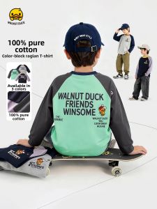 Lomitoo | Contrast Color Letter Print Raglan Sleeve Long Sleeves T-Shirt