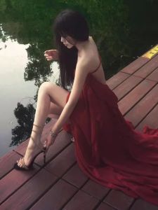 Red Halter Neck Long Dress with Lace Trim Beach Vacation Style Backless Unique Beautiful Summer Dress Natural Waist Fit