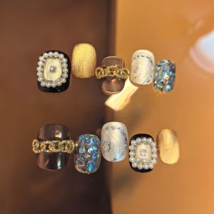 Kira Wearable Nail Art Paris Brown Dream Vintage Short Flash Shiny Sequin Cat Eye Handmade Wearable Nail Tips Dark Color Series