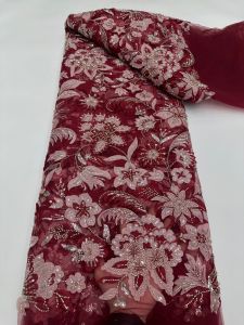 OLEVO | 2026 5 Yards African Sequin Lace Fabric 2026 Nigerian French Beaded Tulle Mesh Lace Fabric For Sewing Wedding Party Dress AT2995
