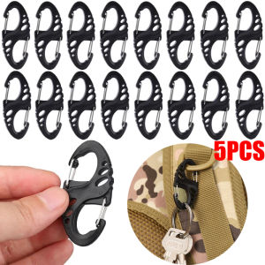5PCS Carabiner S-Type Gear Buckle Plastic Steel Double Buckle Key Chain Outdoor Backpack Mountaineering Paracord Connection Survival Tool