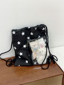 Large Capacity Commuter Printed Drawstring Backpack Transparent Storage Bag Simple Design Star Print Youth Casual Canvas Bag